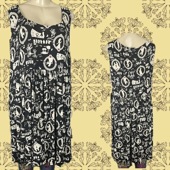 Disney Princess + 5 Black Snow White Graphic Print Scoop Neck Tank Skater Dress - Picture 1 of 6